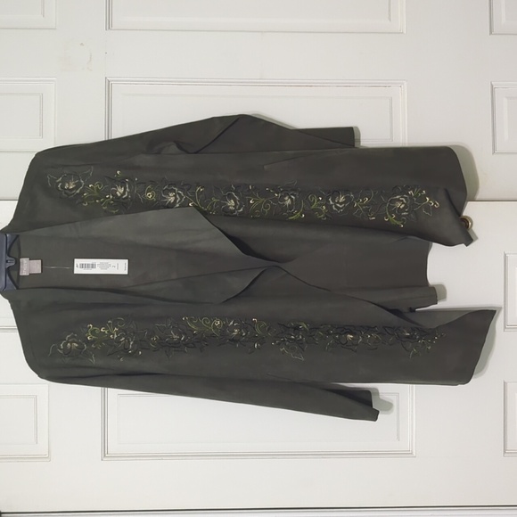 Chicos Olive Green Faux Suede Drape Jacket - Picture 1 of 3